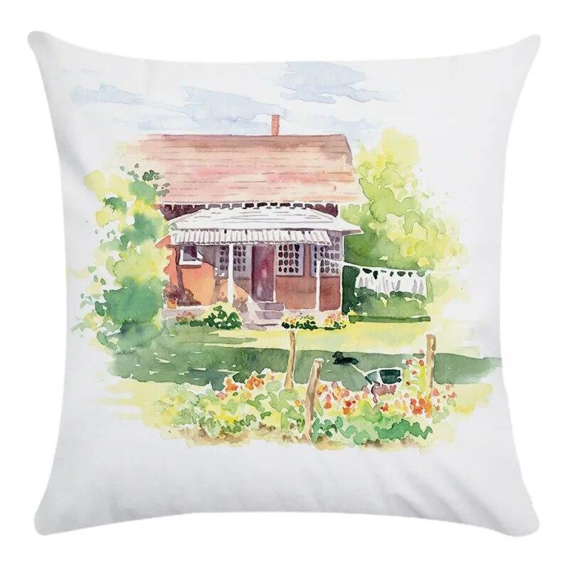

Свежий дом Картина маслом Европейская архитектура Серия Чехлы для подушек Диван Подушка Красочные 40x40cm