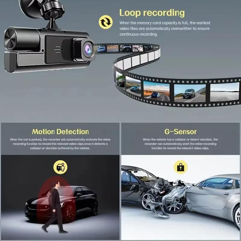 3-Kanal-Dashcam für Autos, 1080P, Autokamera, WLAN-Videorecorder, Vorne/Innen, Rückfahrkamera, Auto-DVR, Black Box, Autozubehör