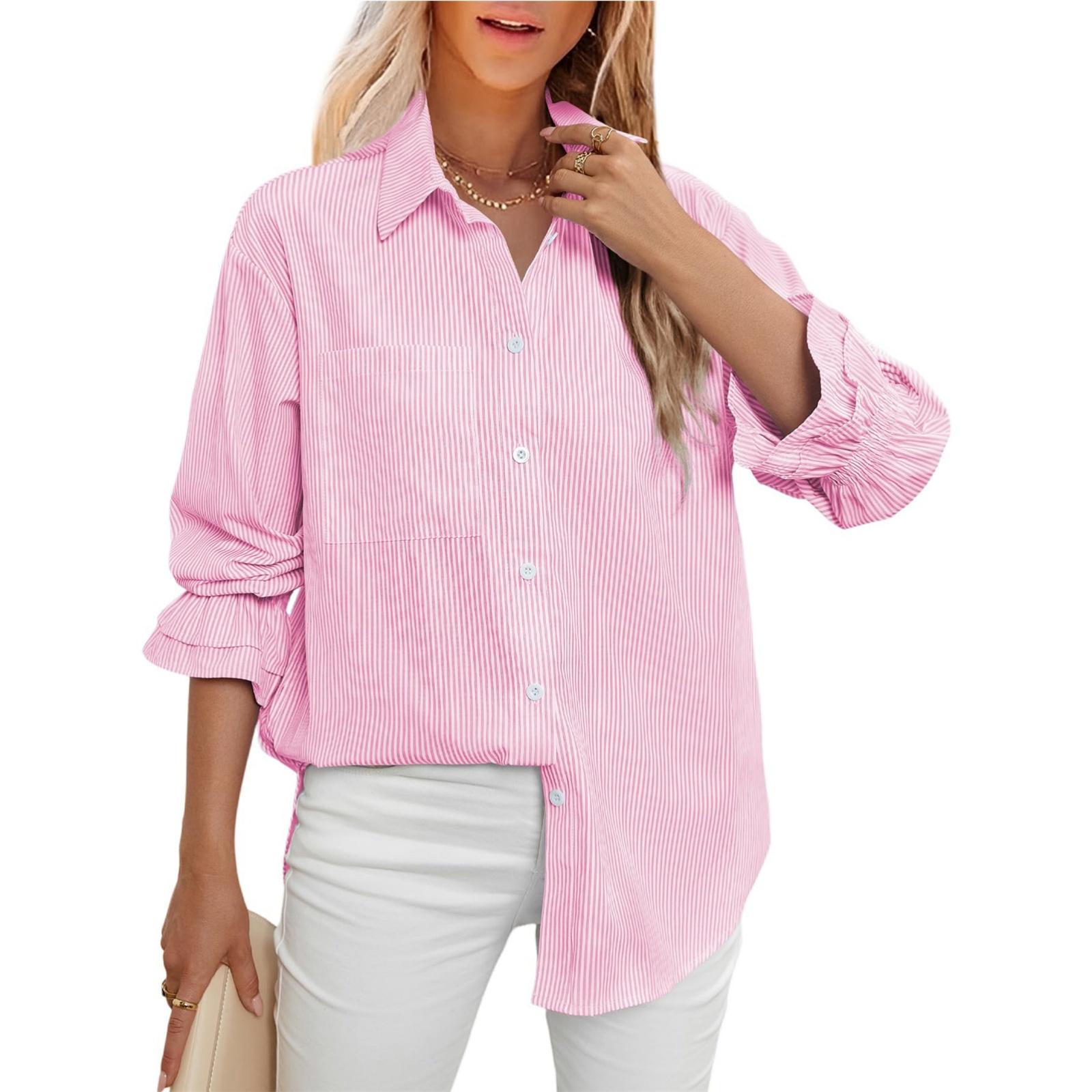 

Модная женская полосатая повседневная рубашка топы с длинным рукавом XXL