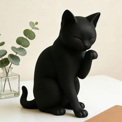 Bedroom Cat Ornament Black Model, Mini Shape Ornament, 3D Printed Matte Burr-free Sculpture Decorative Figurine for Desktop Entrance Hall Elegant