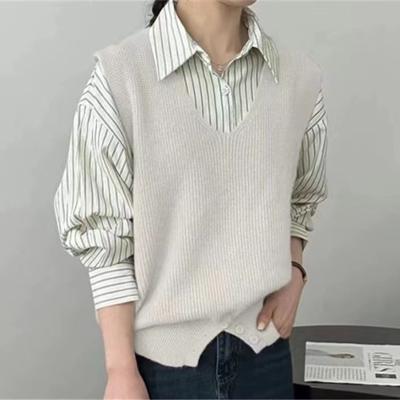 Lazy Design Camisole Pullover V-neck Sleeveless Knitted Vest Sweater for Women Autumn and Winter Loose Sweater Vest Female Top