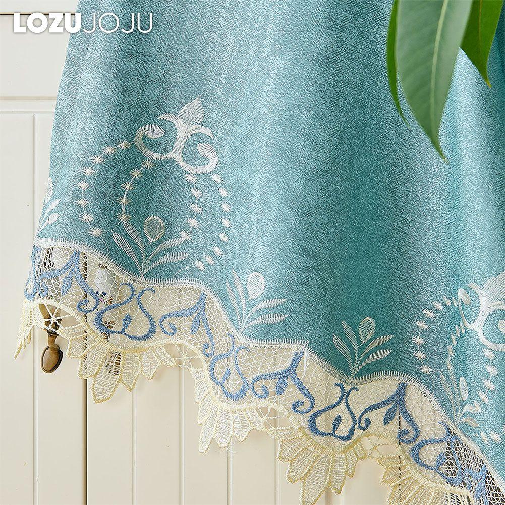 1PC Exotic Luxury Semi Blackout Blue Embroidered Blackout Curtains for Living Room Bedroom Home Decor LOZUJOJU