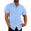 Summer men's short-sleeved shirt Solid-colour patch-pocket cardigan Loose-fitting lapel linen shirt