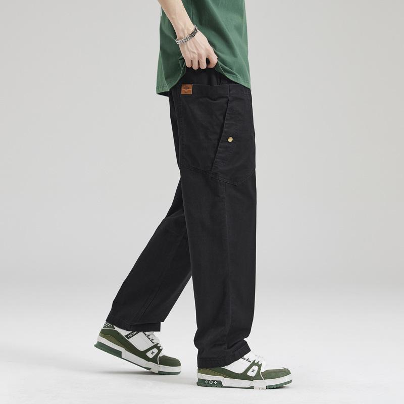 Spring new retro men's loose straight-leg pants American functional overalls casual pants men's trend