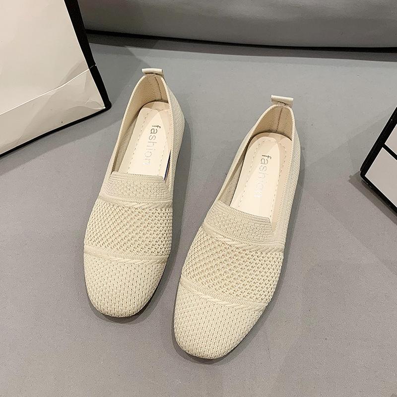

Летняя вязаная обувь на мягкой подошве женская новая дышащая одинарная обувь с плетением мухами весенне-осенняя обувь на плоской подошве повседневная 40 бежевый