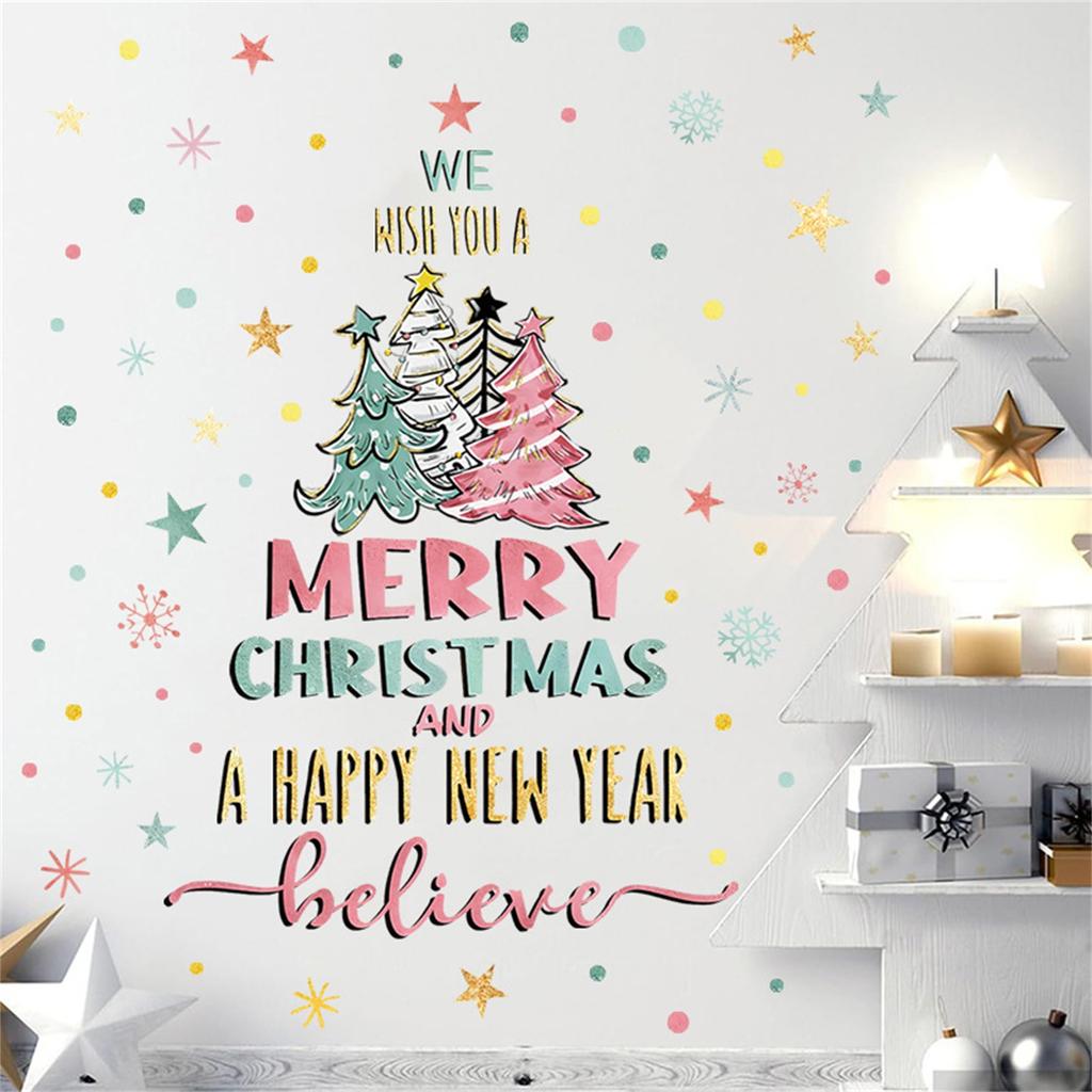 Watercolor  Christmas Tree Wall Decoration PVC Wall Decoration Wallpaper Merry Christmas Decoration Window Decoration Snow Stickers