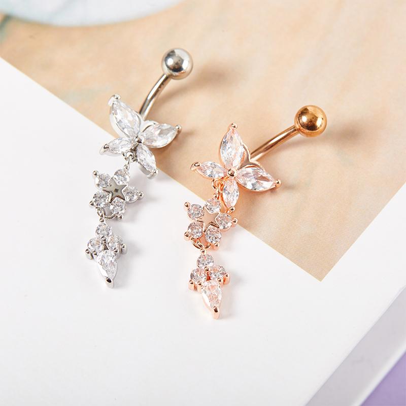 Glänzender Schmetterling Blumen Zirkon Anhänger Bauchnabel Ring Körperschmuck