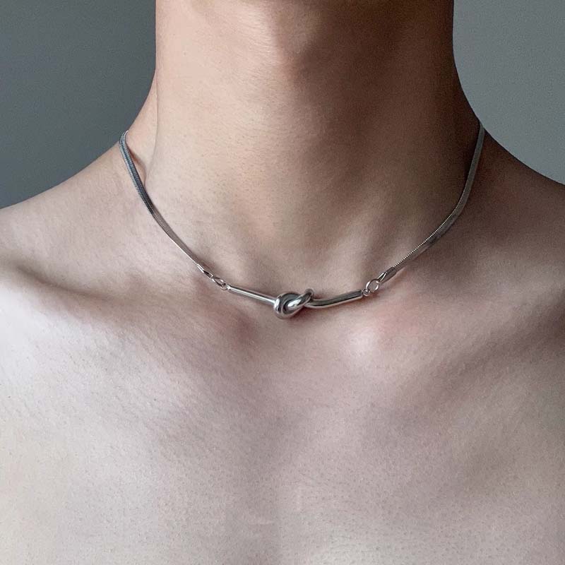 Collana Girocollo Nodo Colore Argento Gotico per Donne Uomini Punk Hip Hop Metal Giunzione Catena Ossa di Serpente Gioielli Regali