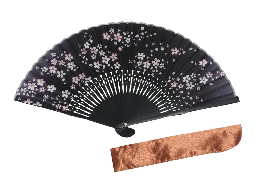 Hasegawa Silk Fan with Fan Pouch and Box Blossom Women's (Cherry Black)