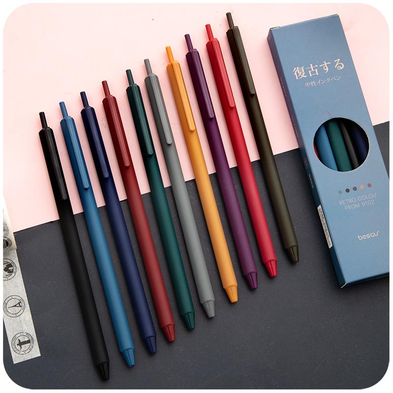 5pcs Retro Color Pen Set Triangular Barrel Vintage Purple Gray Brown Gel Ink Pens for Marker Liner Office School Supplies A6727