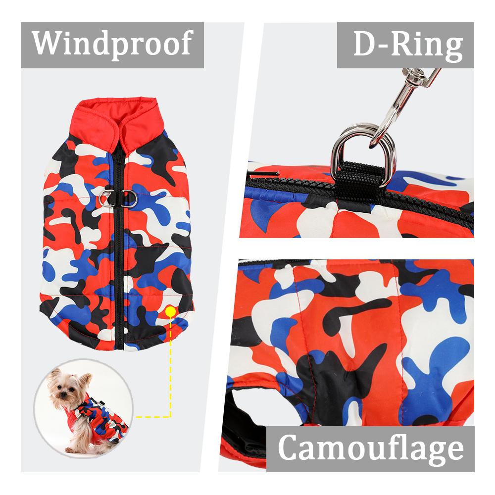 Warm Pet Clothe Winter Windproof Puppy Jacket Coat Camouflage Print Sleeveless Apparel With D-ring For Small Dogs Cats Yorkshire