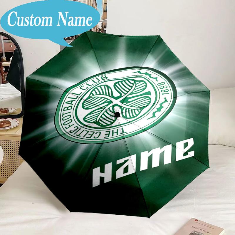Custom Name Umbrella Celtic Football Crest Umbrella 8-Frame for Travel, Camping, Casual Lightweight Portable, Essential for Family Gifts