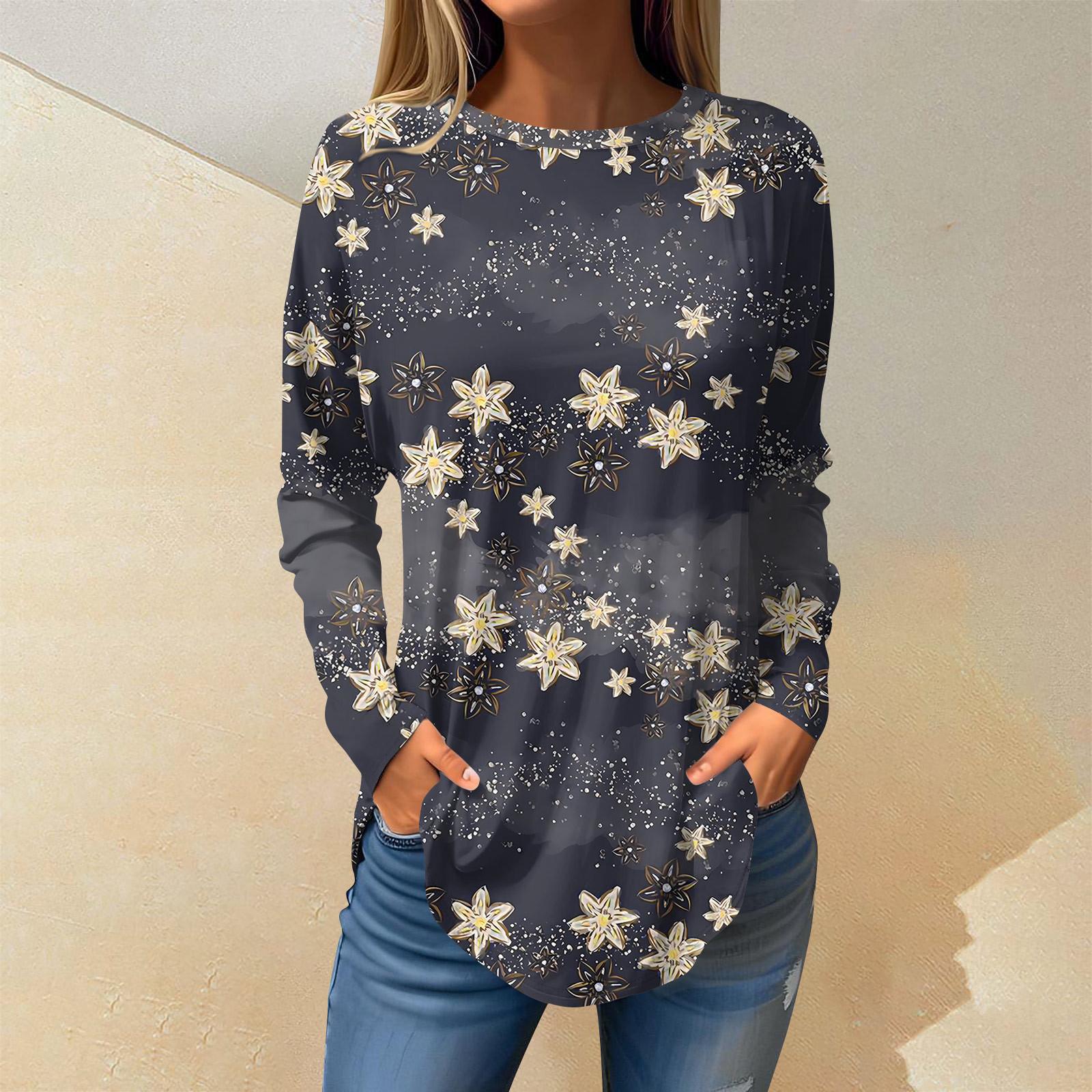 

Модные женские повседневные топы с длинными рукавами и круглым вырезом с принтом XL