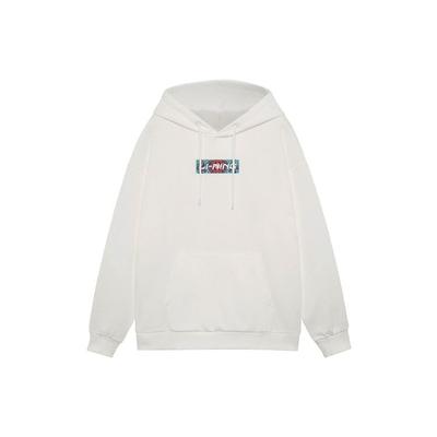 Li Ning Sports Fashion Series Embroidered Logo Fleece Pullover Winter Sweatshirt Unisex Sweatshirt Off-White AWDRD42-7