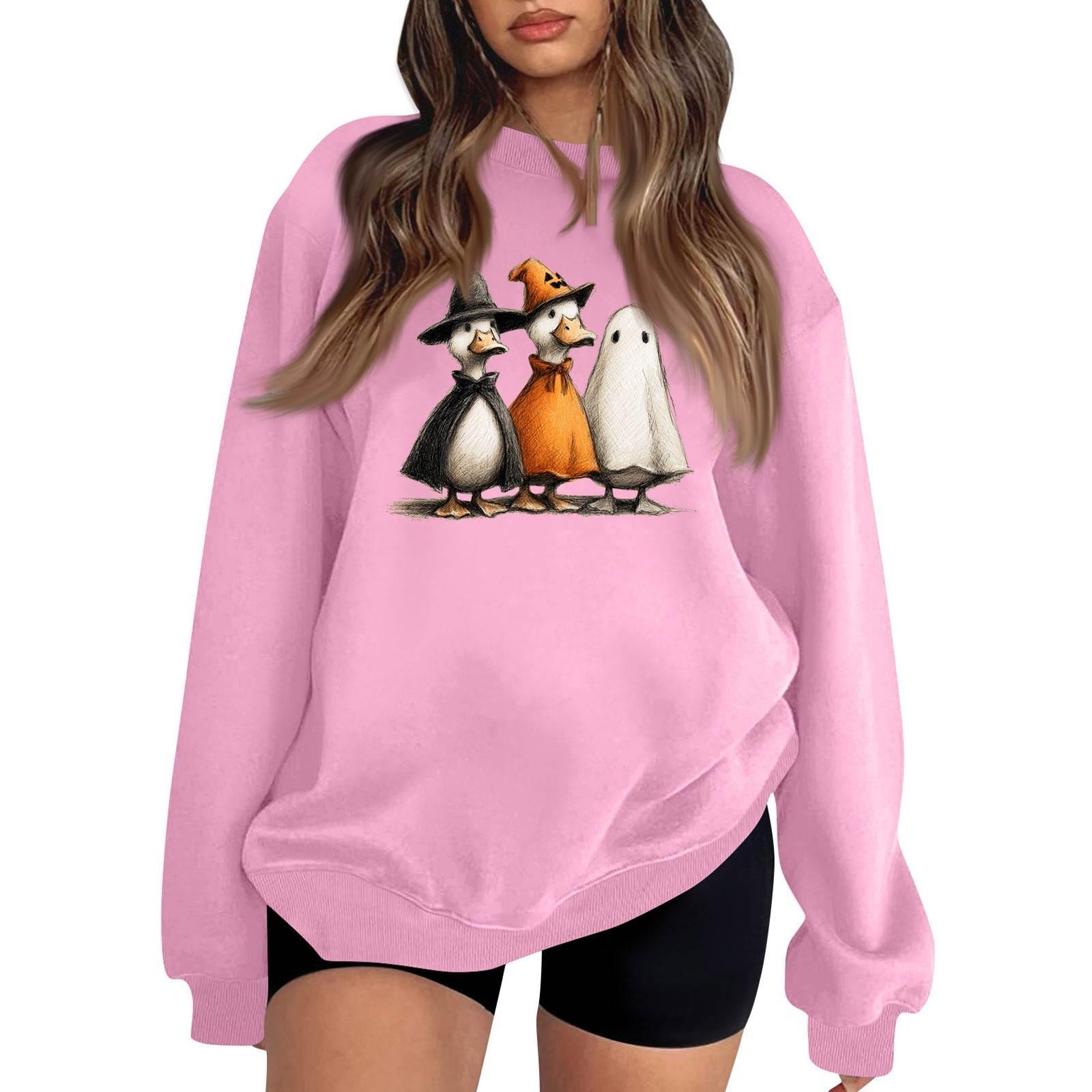 

Womens Fashion Tops Printed Casual Round Neck Long Sleeve Loose Pullover Shirts XXXL розовый