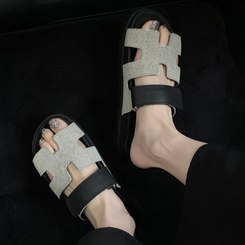 Schaffellversion~ Internet-Berühmtheit zweiter Onkel Schuhe lässige Mode Wort mit Hausschuhen Damen Sommerbekleidung dicke Sohlen Klettverschluss H coole Hausschuhe