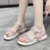 Fashion Women's Fashion Sports Sandals Summer New Round Head Mesh Cloth Breathable Soft Sole Anti-slip Wear-resistant Flat Shoes