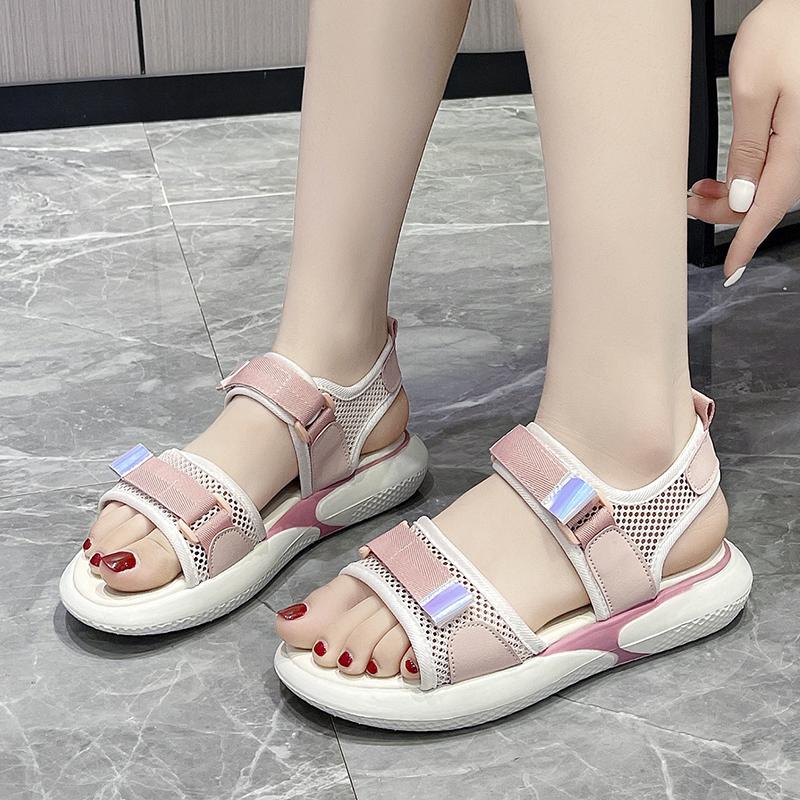 Fashion Women's Fashion Sports Sandals Summer New Round Head Mesh Cloth Breathable Soft Sole Anti-slip Wear-resistant Flat Shoes