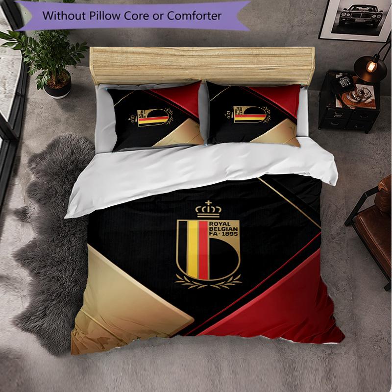 Belgium Football Pattern 3 Pieces Bedding Set Soft Microfiber Duvet Cover with Pillow Cases for Bedroom