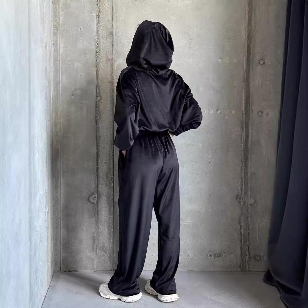 2024 Autumn European & American Women's Casual Lazy Style Hooded Top and Long Pants Two-Piece Set