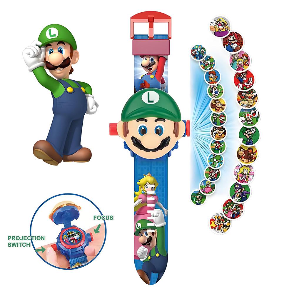 Детские игрушечные часы Super Mario Bros Мультяшные фигурки Марио Луиджи 24 узора Электронные цифровые проекционные часы