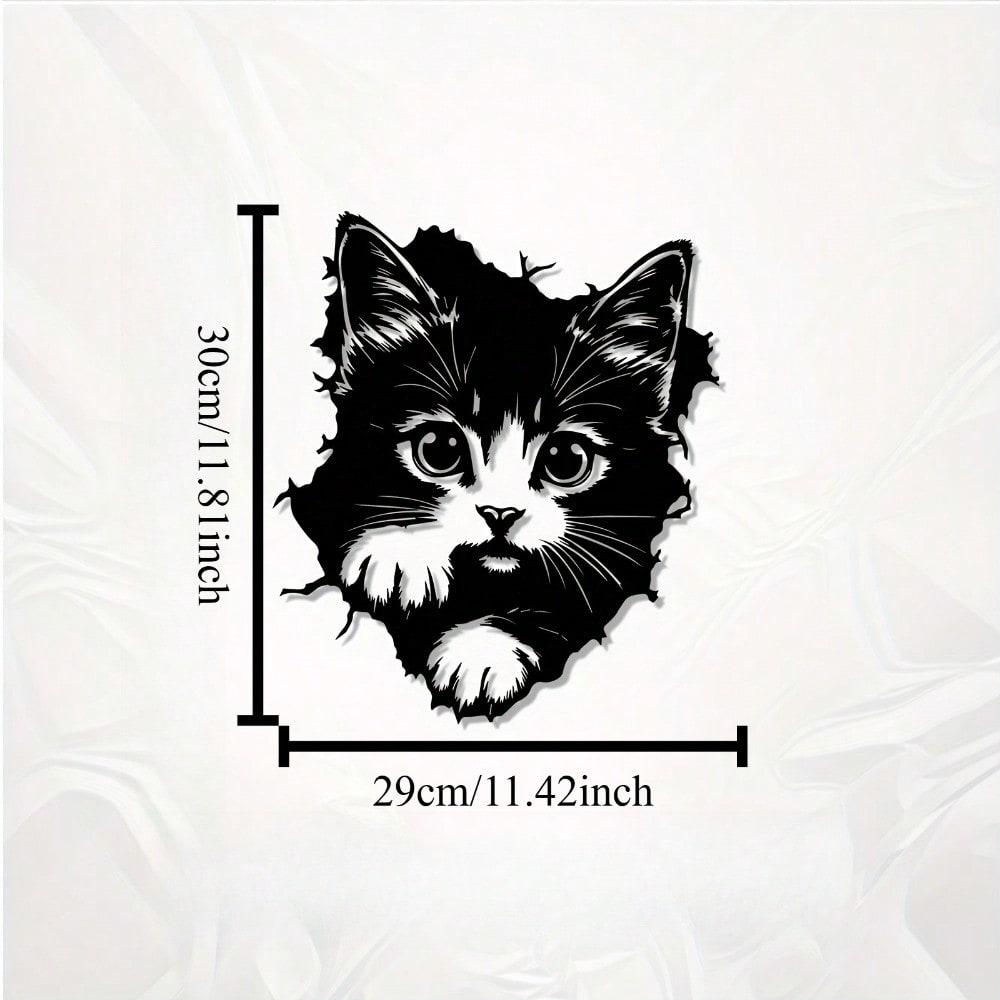 1pc Modern Kitten Metal Wall Art, Rust-Resistant Cat Sculpture for Home Garden Fence, Cat Lover Gift