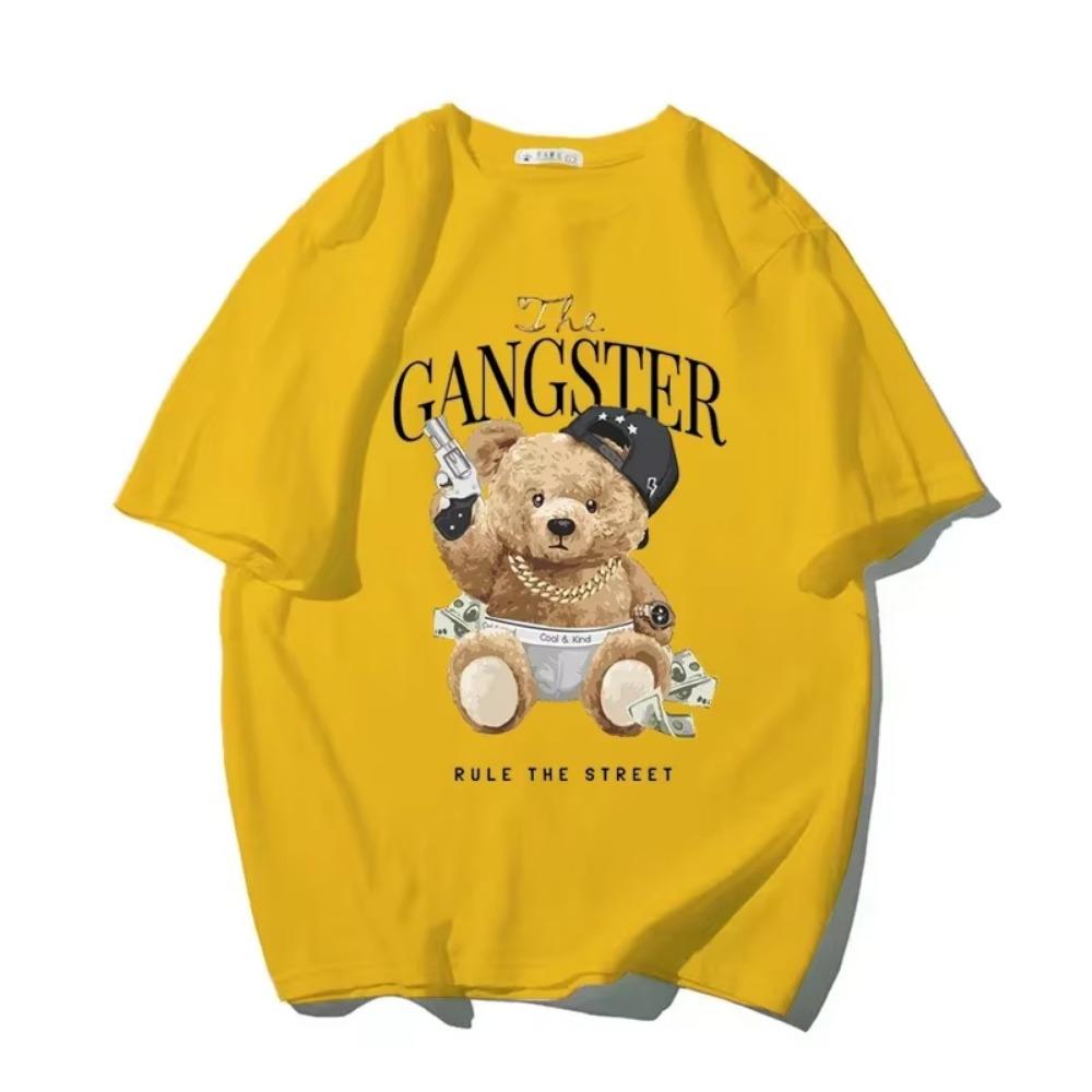 Nya Herr T-shirts Högkvalitativ Bomull Tecknad Björn Tryck Kort Ärm Streetwear Topp Dam Herr Kläder Mode Oversized T-shirt