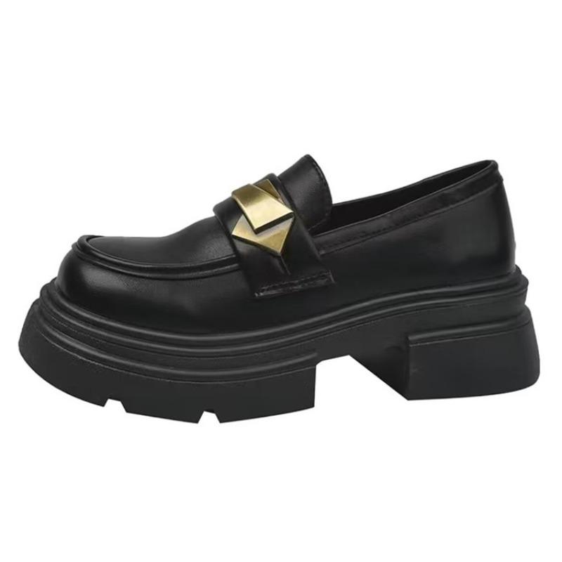 Black Retro Small Leather Shoes Women's New Autumn Single Shoes with Thick Soles and Thick Heels