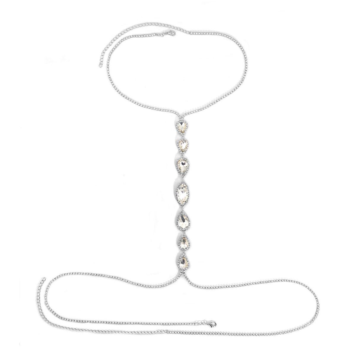 1 Piece of Women s Sexy Rhinestone ChestChainbody ChainLuxuriousWaistParty Fashion Silver Plated