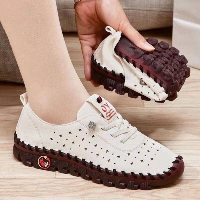 2024 Summer Women's Soft Leather Hand-Stitched Casual Shoes – Comfortable Non-Tiring Fit