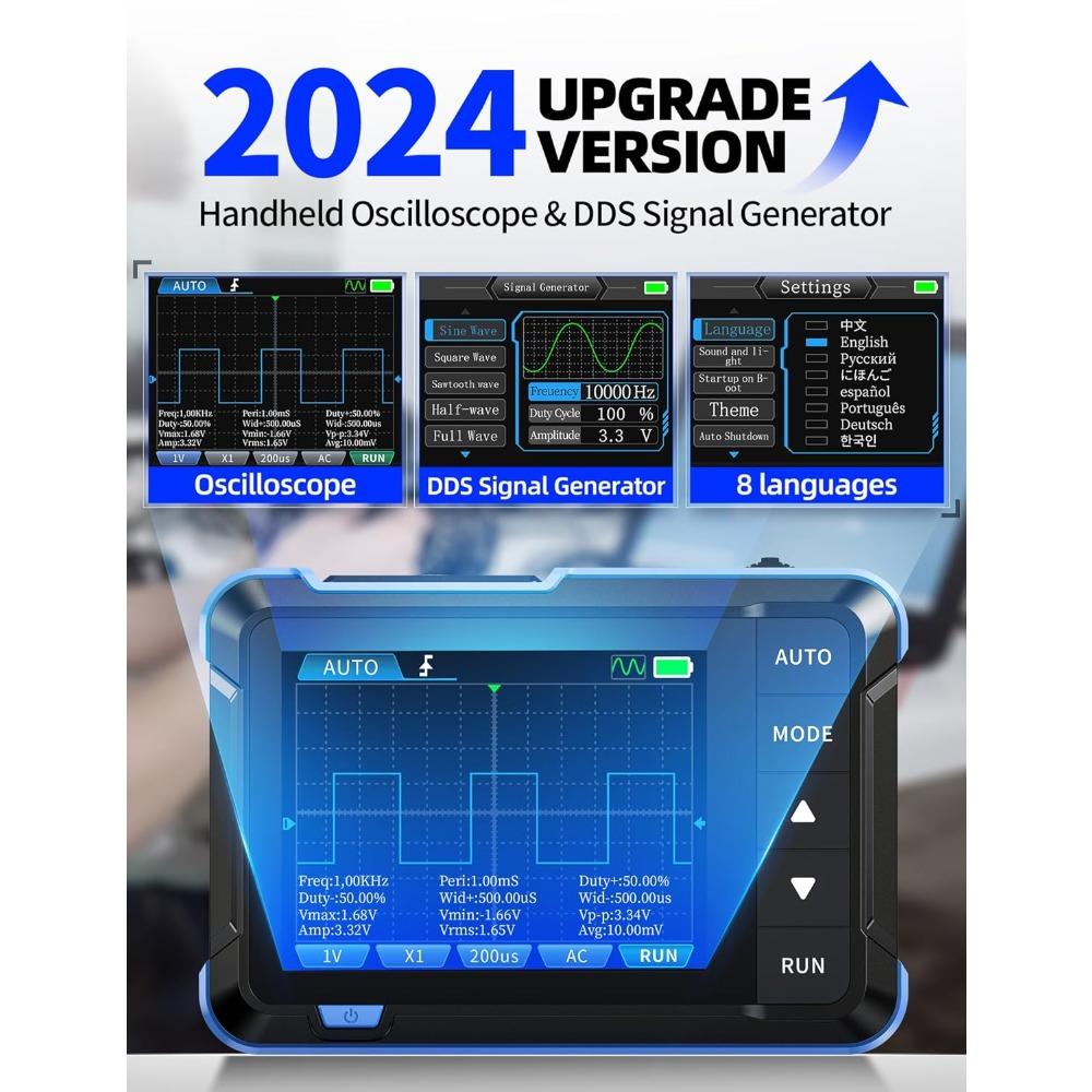 2-in-1 Handheld Oscilloscope/DDS Signal Generator, Digital Portable Automotive Oscilloscope, Equipped with 2.8-inch TFT Screen, 1MHz Bandwidth