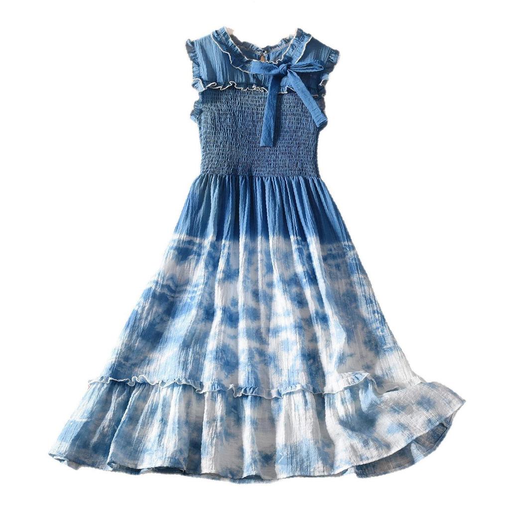 Hand-Dyed French-Style Women's Pleated Cinched Waist Bow Dress