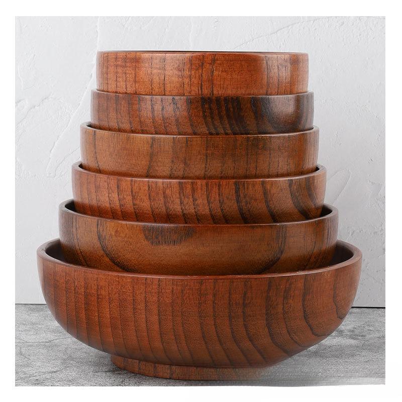Large wooden bowl for insulation, top grade anti-scalding wooden bowl, wooden salad bowl