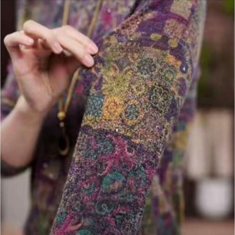 Women's Multicolor Patterned Knit Top Long Sleeve Crew Neck Casual Blouse