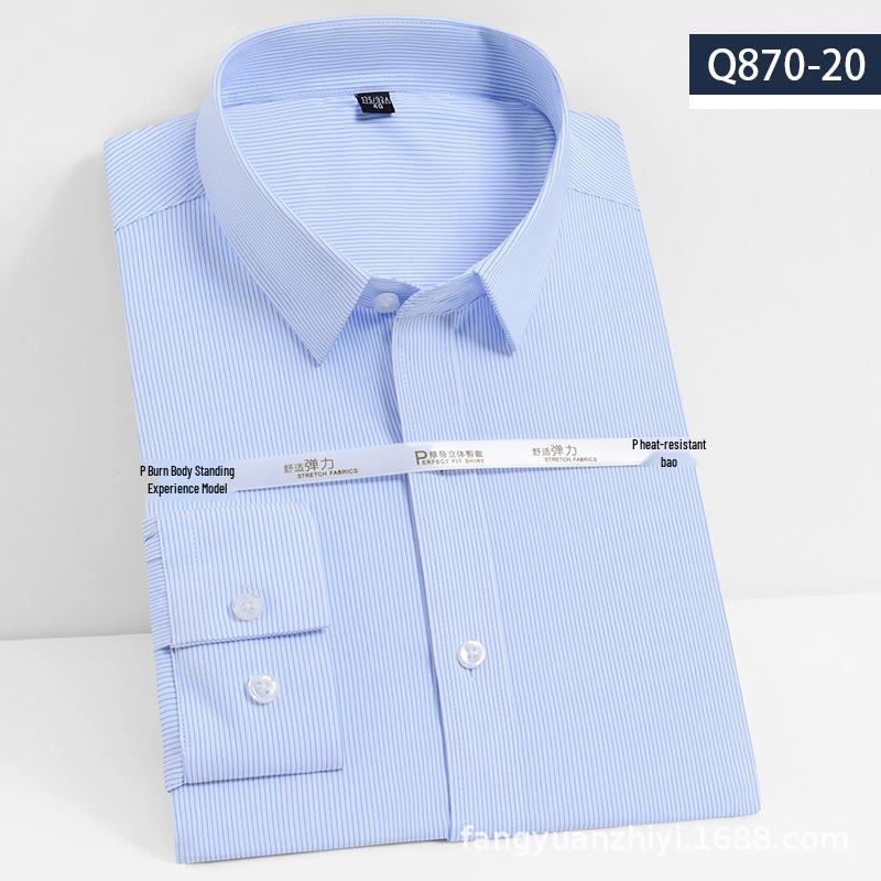 Men's Long Sleeve Bamboo Fiber Slim Fit Shirt - Solid Color, Iron-Free, Micro-Elastic.