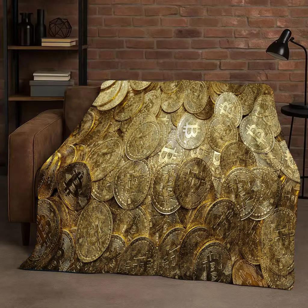 New Rich BTC Bitcoin Circuit Board Art Cartoon Flannel Blanket,Ultra Soft Warm Plush Throw for Home Bedroom Bed Sofa Cover Kids