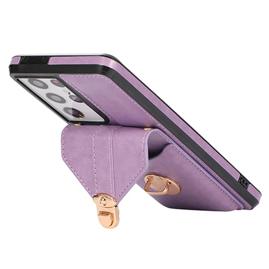 For Samsung Galaxy S25 Ultra Case Card Holder Kickstand PU Leather + TPU Phone Cover with Shoulder Strap
