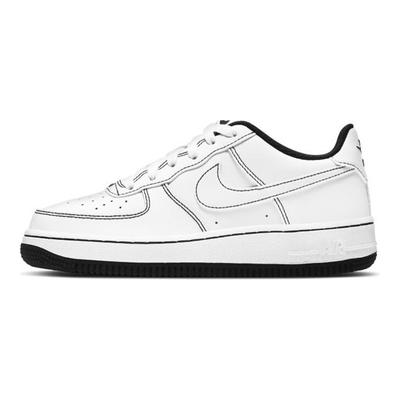 Air Force 1 07 Low GS Contrast Stitch - Scarpe da ginnastica per bambini bianche nere CW1575-104