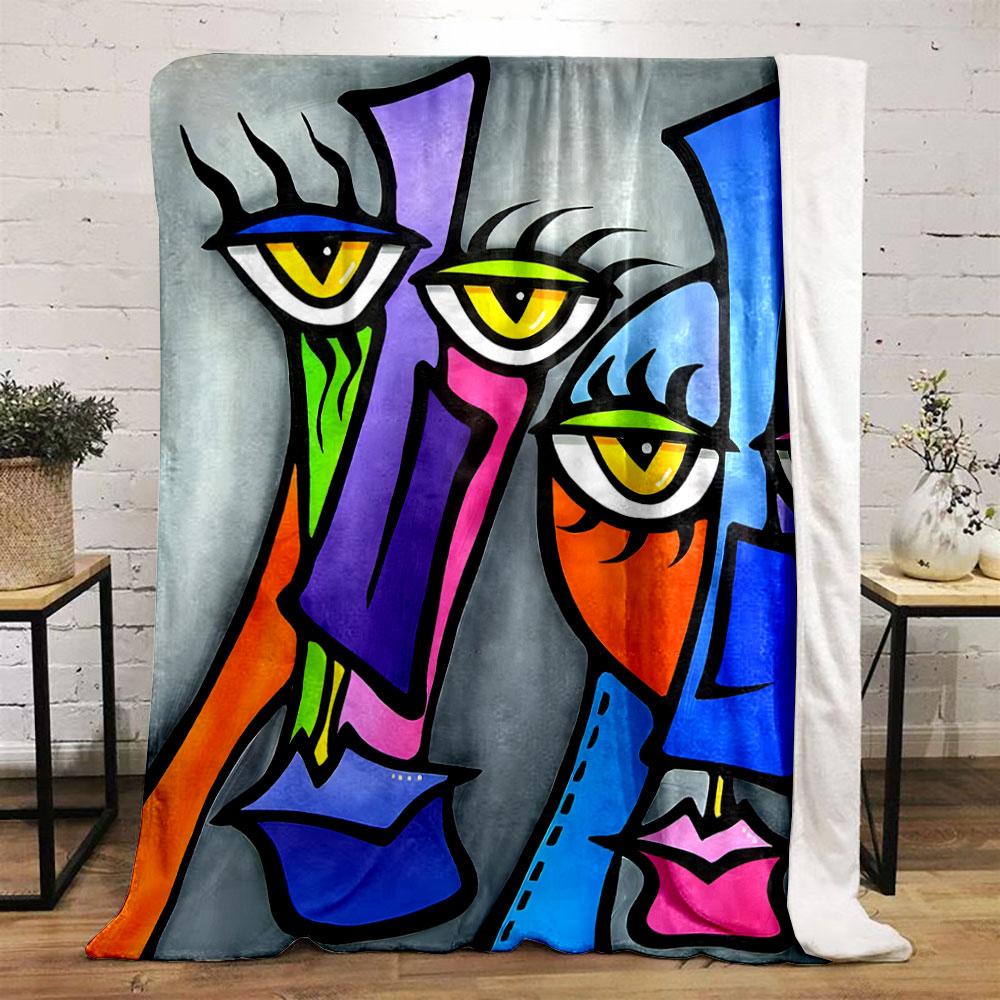 Abstract Face Art Blanket Bedroom Blanket for Livingroom Couch Lunch Break Soft Throw for Friend's Festival Gift