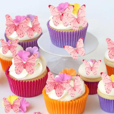 40/48Pcs Cake Decoration Wafer Paper Flower Cake Toppers Edible Butterfly Flower Cupcake Decoration