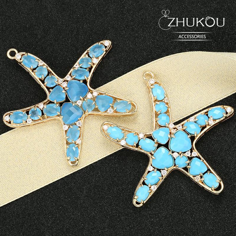 ZHUKOU 52x54mm pandantiv fashion Stea de mare din Cristal pentru femei Accesorii Handmade pentru Realizarea Colierelor Cercei model:VD417