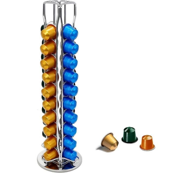 EXZACT Porte-Capsules De Café Compatible Avec Nespresso (40 X Capsules) - Support Rotatif - Argenté