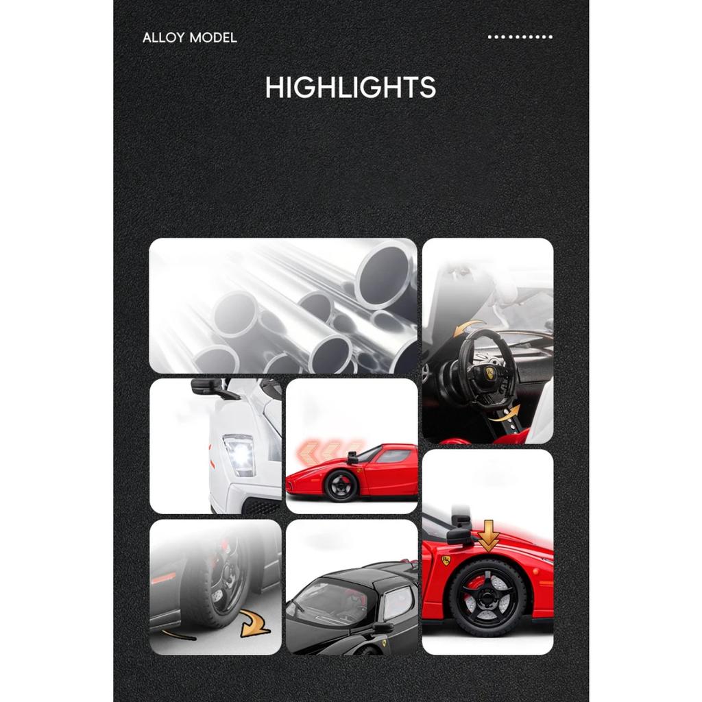 1/24 Ferrari ENZO Alloy Sports Car Model Diecast Metal Racing Super Vehicles Car Model High Simulation Sound and Light Children Toy Gift