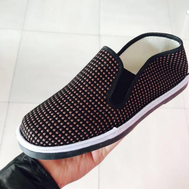 Old Beijing cloth shoes, rubber-soled women's elastic cloth shoes, red grid coffee grid traditional canvas shoes