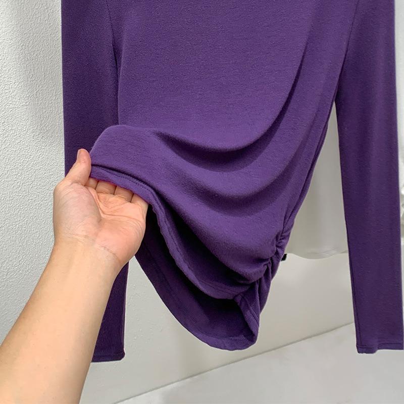 Semi-turtleneck Bottoming Shirt Women's Autumn and Winter New Women's Clothing Design Sense Long-sleeved Inner Shirt Pleated Waist Top