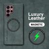 Magnetic Leather Luxury Case For Samsung Galaxy S25 S24 S23 S22 Ultra S21 FE Plus For Magsafe Wireless Charge Shockproof Cover