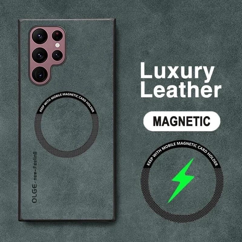 Magnetic Leather Luxury Case For Samsung Galaxy S25 S24 S23 S22 Ultra S21 FE Plus For Magsafe Wireless Charge Shockproof Cover