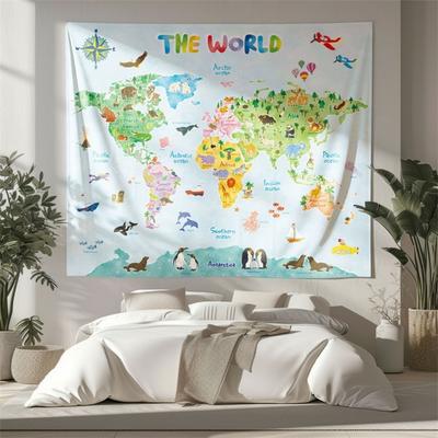 VIKAMA Weltkarten-Design Wandteppich Wand Heimdekoration in Wohnzimmern Schlafzimmern und Kinderzimmern Waschbar und Wiederverwendbar
