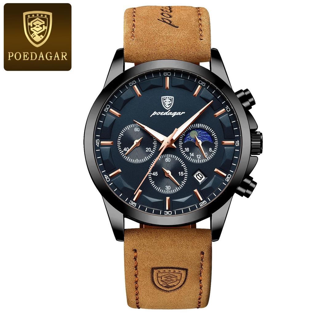 2025 Top Luxury Brand New Waterproof Men's Watch Multi-function Fashion Quartz Watch Leather Chronograph Clock