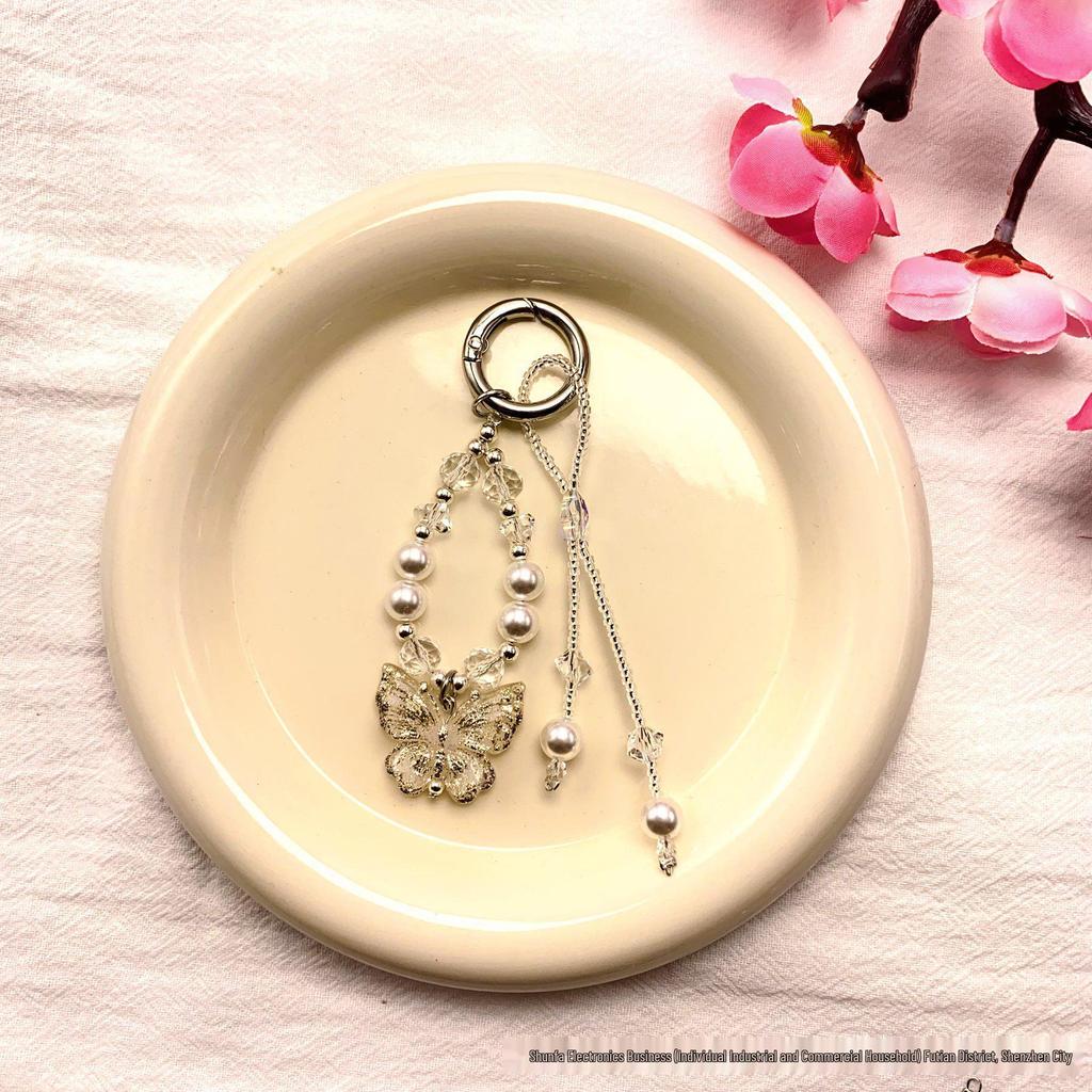 Exquisite Korean Butterfly Crystal Phone Lanyard & Beaded Bracelet